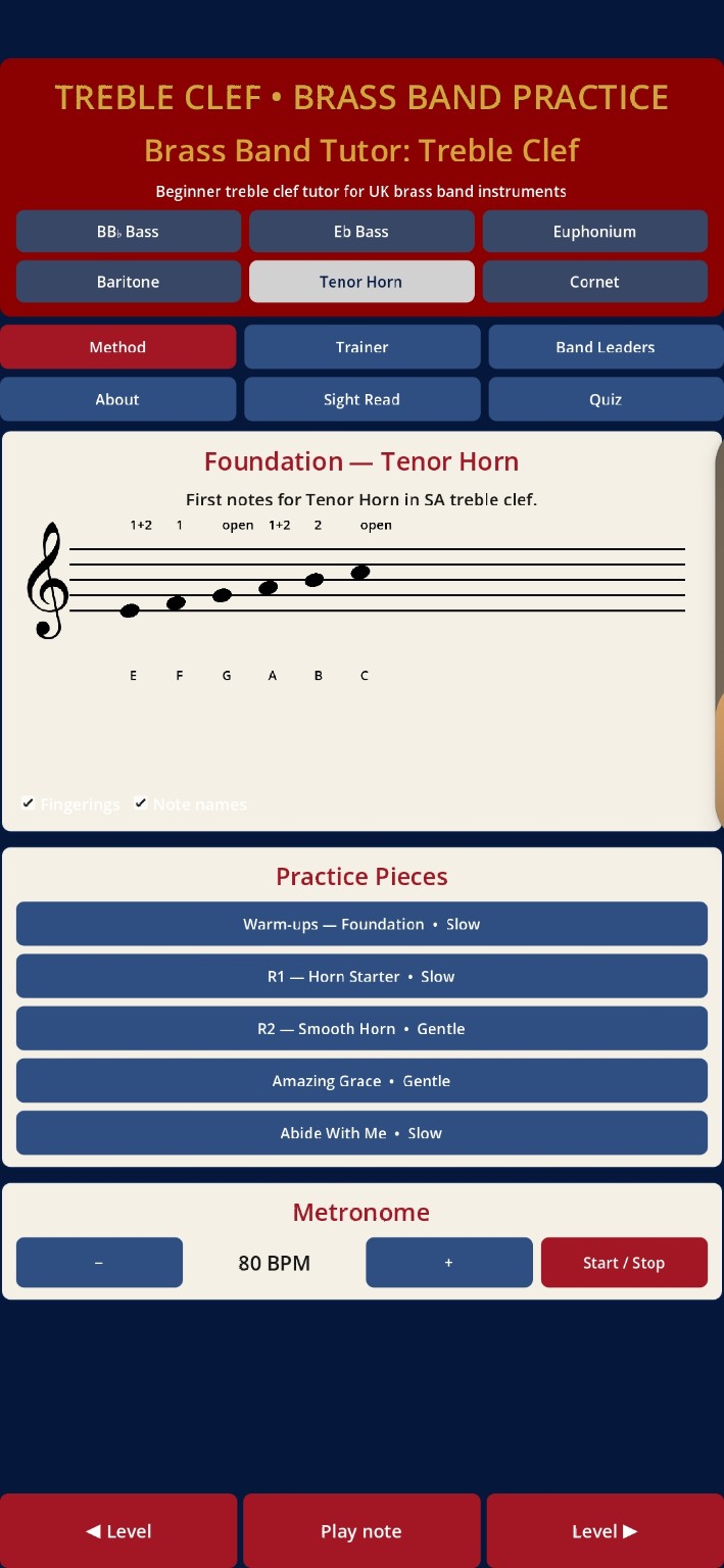 Band leaders guide screen