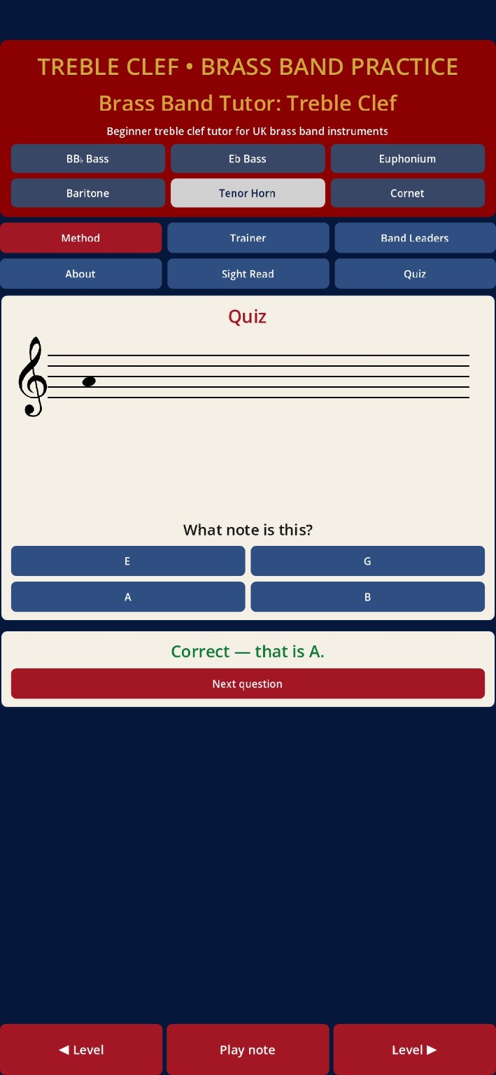 Quiz screen with note identification