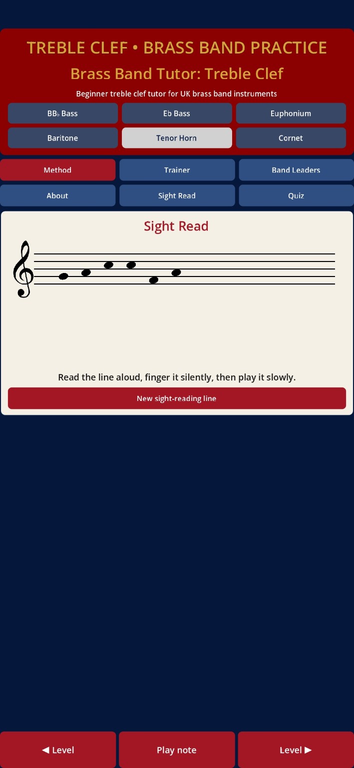Sight read screen with a line of notes
